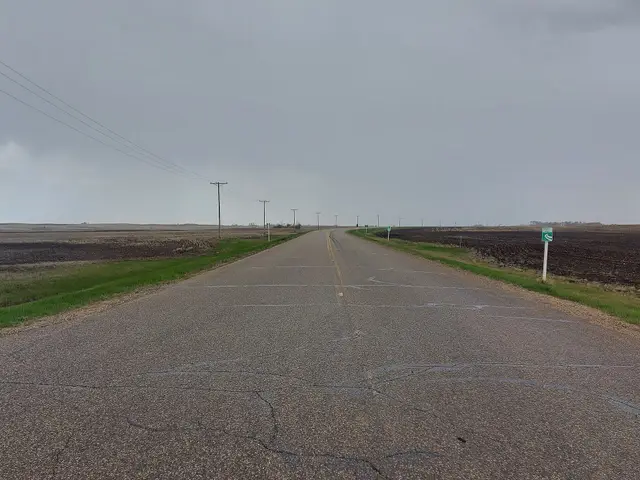 Highway 605 through the prairie farmland